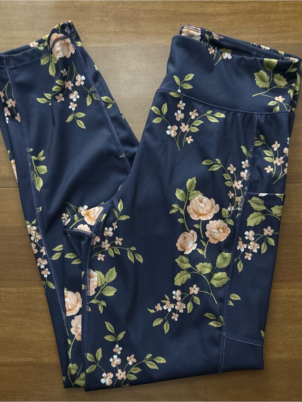 Aeropostale Navy Floral Leggings with Peach Flowers